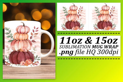 Watercolor Pumpkin Mug Wrap Design 11oz/15oz Sublimation afrosvg 