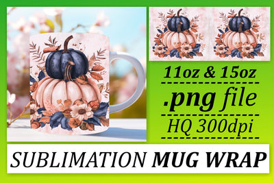 Watercolor Pumpkin Mug Wrap Design 11oz/15oz Sublimation afrosvg 
