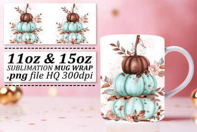 Watercolor Pumpkin Mug Wrap Design Autumn 11oz/15oz Sublimation afrosvg 