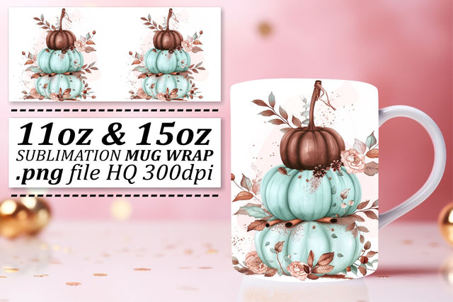 Watercolor Pumpkin Mug Wrap Design Autumn 11oz/15oz Sublimation afrosvg 