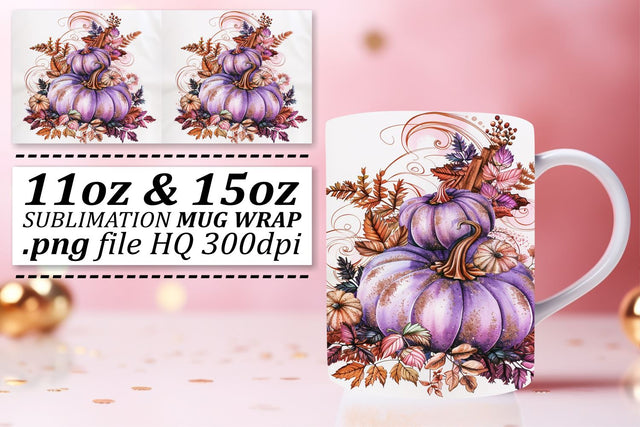 Watercolor Pumpkin Mug Wrap Design Autumn 11oz/15oz Sublimation afrosvg 