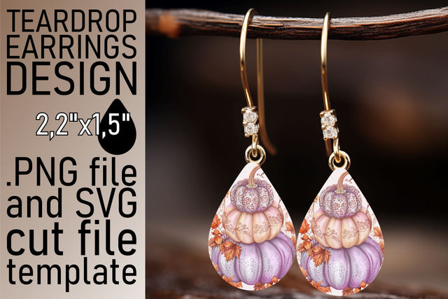 Watercolor Pumpkin Teardrop Earrings Sublimation afrosvg 