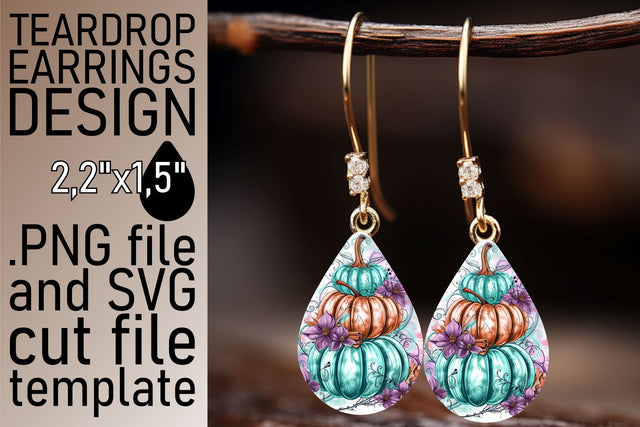 Watercolor Pumpkin Teardrop Earrings Sublimation afrosvg 