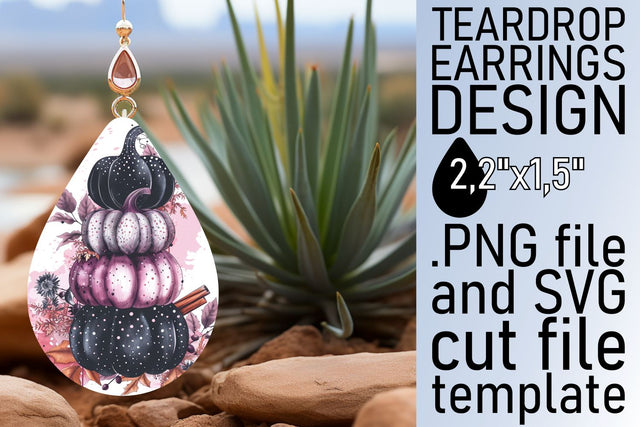 Watercolor Pumpkin Teardrop Earrings Sublimation afrosvg 