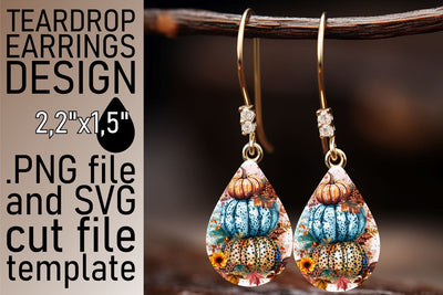 Watercolor Pumpkin Teardrop Earrings Sublimation afrosvg 