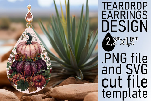 Watercolor Pumpkin Teardrop Earrings Sublimation afrosvg 