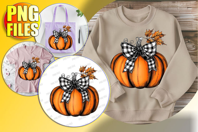 Watercolor Pumpkin with Bow Design for Autumn Sublimation afrosvg 