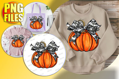 Watercolor Pumpkin with Bow Fall Sublimation PNG Sublimation afrosvg 