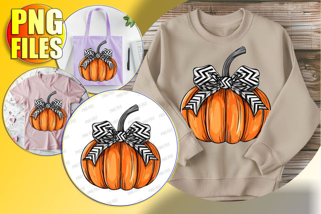 Watercolor Pumpkin with Bow PNG Design for Sublimation Sublimation afrosvg 