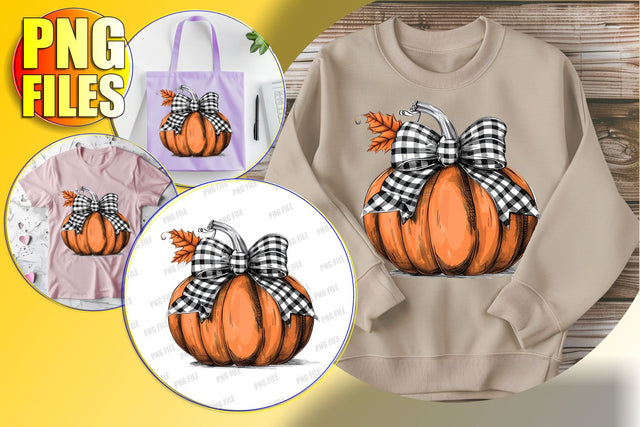 Watercolor Pumpkin with Bow PNG for Fall Crafts Sublimation afrosvg 