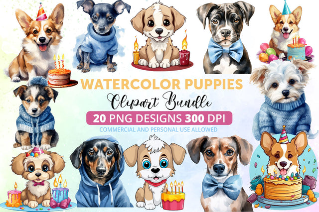 Watercolor Puppies Clipart Bundle Sublimation Regulrcrative 