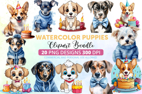 Watercolor Puppies Clipart Bundle Sublimation Regulrcrative 