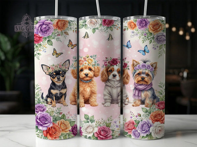 Watercolor Puppies Roses 20oz Tumbler, Watercolor Puppies, Puppies Roses, Rose Tumbler, 20oz Tumbler, Puppy Tumbler, Watercolor Tumbler, Tumbler Wrap Sublimation SvggirlplusArt 