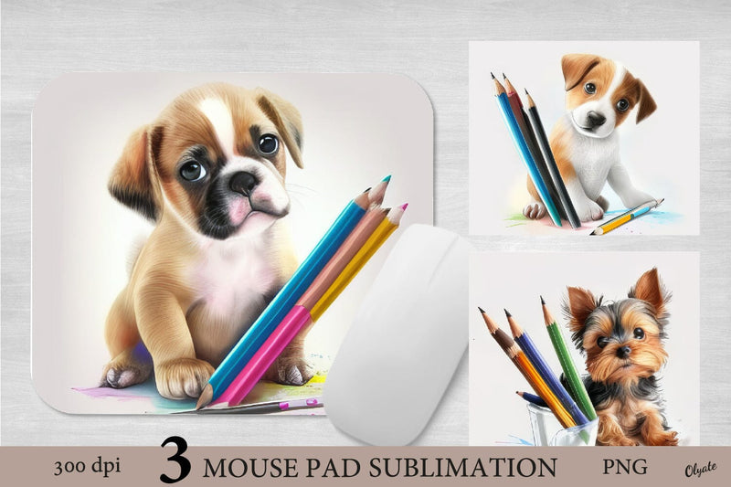 Watercolor Puppy Mouse Pad Sublimation Design PNG Sublimation Olga Terlyanskaya 