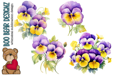 Watercolor Purple Pansy Clipart Sublimation Boo Bear Designz 