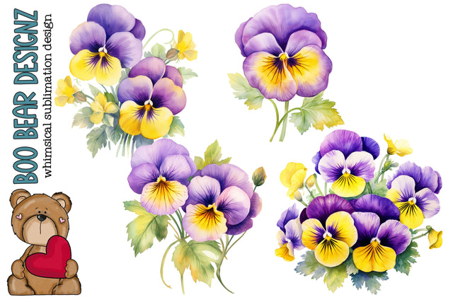 Watercolor Purple Pansy Clipart Sublimation Boo Bear Designz 