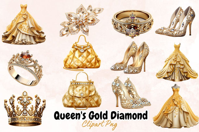 Watercolor Queen's Gold Diamond Sublimation Clipart Bundle Sublimation Designangry 
