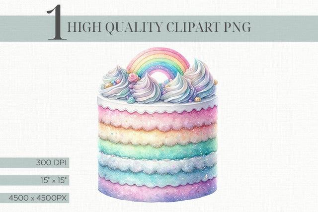 Watercolor Rainbow Birthday Cake Clipart Illustration PNG Sublimation BijouBay 