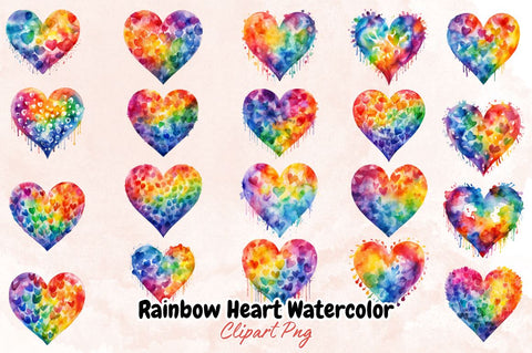 Watercolor Rainbow Heart Watercolor Clipart Bundle Sublimation Designangry 