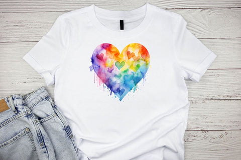 Watercolor Rainbow Heart Watercolor Clipart Bundle Sublimation Designangry 