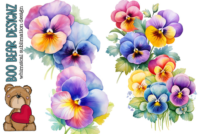 Watercolor Rainbow Pansy Clipart Sublimation Boo Bear Designz 