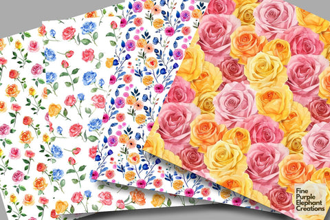 Watercolor Rainbow Rose Flower Colorful Pride Digital Pattern Fine Purple Elephant Creations 