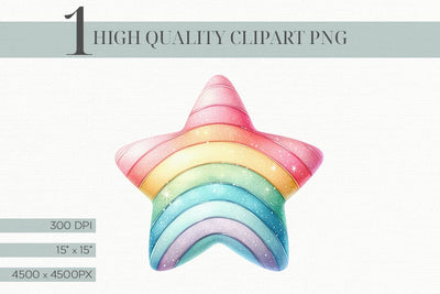 Watercolor Rainbow Star Clipart Illustration PNG Sublimation BijouBay 