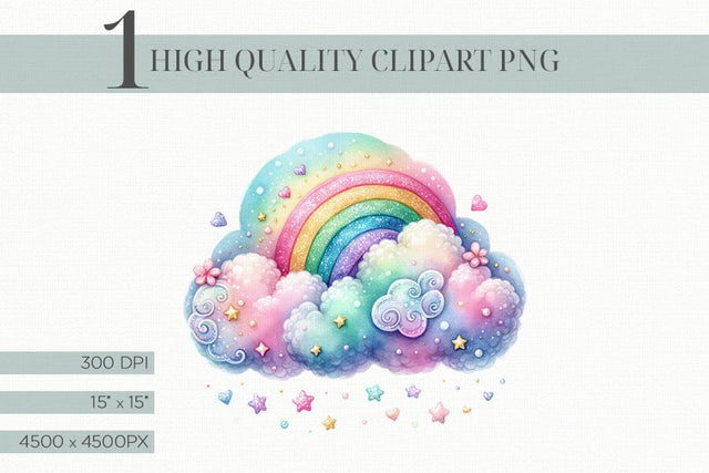 Watercolor Rainbow Whimsical Cloud Clipart Illustration PNG Sublimation BijouBay 