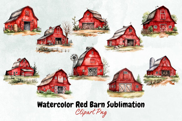 Watercolor Red Barn Sublimation Clipart Bundle Sublimation Designangry 