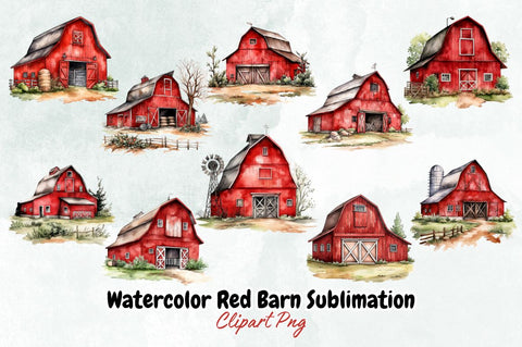 Watercolor Red Barn Sublimation Clipart Bundle Sublimation Designangry 