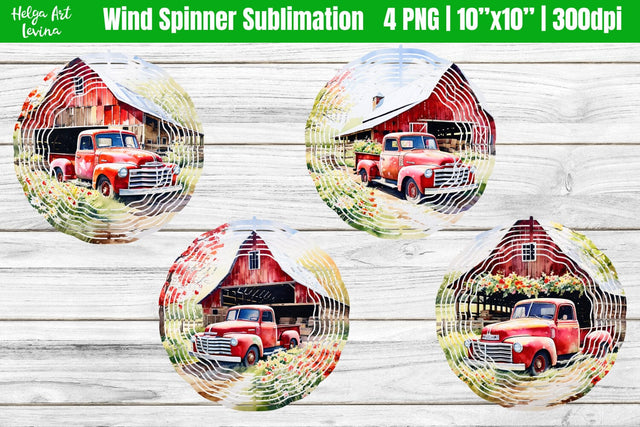 Watercolor Red barn | Wind Spinner Sublimation Sublimation Helga Art 