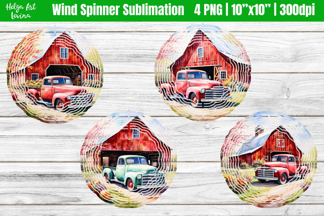 Watercolor Red barn | Wind Spinner Sublimation Sublimation Helga Art 