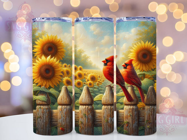 Watercolor Red Cardinal Sunflower Tumbler, Watercolor Bird Wrap, Cute Floral Cup, Nature Sublimation Design, Valentine Gift Tumbler, Sweet Cardinal Flowers Wrap, Adorable Bird Cup Sublimation SvggirlplusArt 
