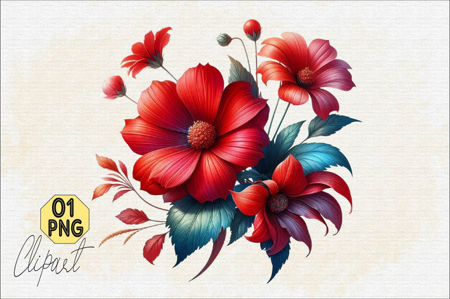 Watercolor Red Flowers Sublimation Clipart Sublimation SVGArt 