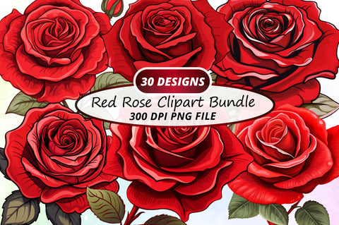 Watercolor Red Rose Clipart Bundle Sublimation Regulrcrative 