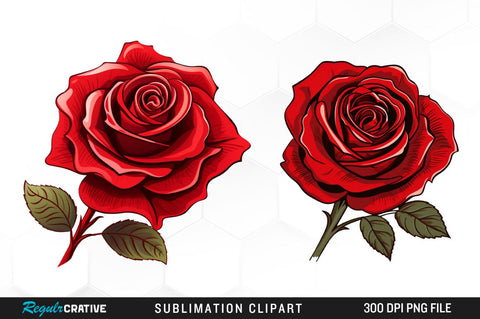 Watercolor Red Rose Clipart Bundle Sublimation Regulrcrative 