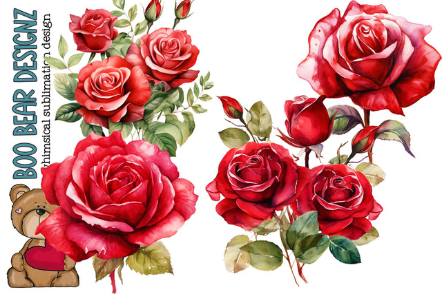 Watercolor Red Rose Clipart Sublimation Boo Bear Designz 