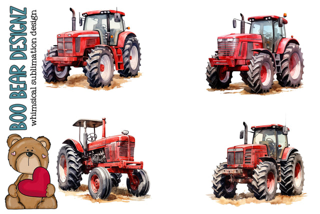 Watercolor Red Tractor Clipart Sublimation Boo Bear Designz 