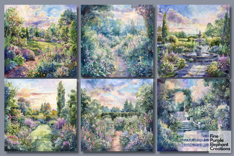 Watercolor Regency Secret Garden Digital Paper - Floral Victorian English Digital Pattern Fine Purple Elephant Creations 