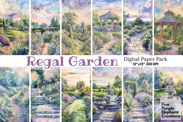Watercolor Regency Secret Garden Digital Paper - Floral Victorian English Digital Pattern Fine Purple Elephant Creations 