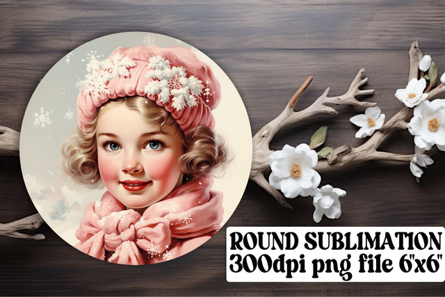 Watercolor Retro Christmas Keychain Round Design Holiday Sublimation afrosvg 