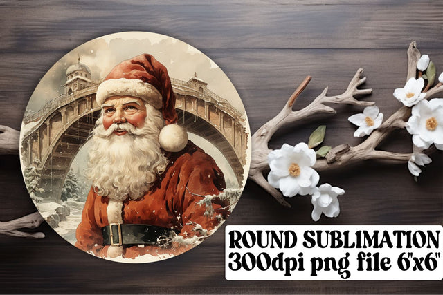 Watercolor Retro Christmas Keychain Round Design Holiday Sublimation afrosvg 