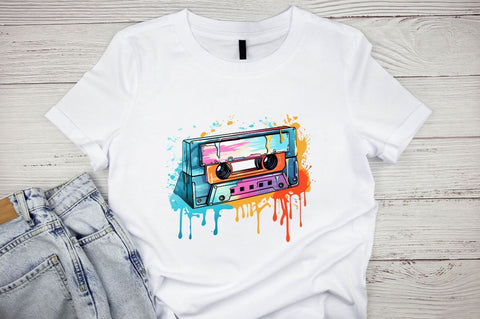 Watercolor Retro Melting Cassetle Tape Clipart Bundle Sublimation Designangry 