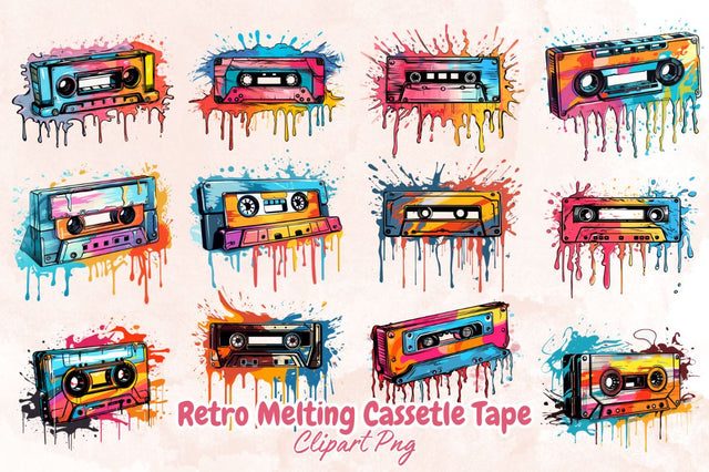 Watercolor Retro Melting Cassetle Tape Clipart Bundle Sublimation Designangry 