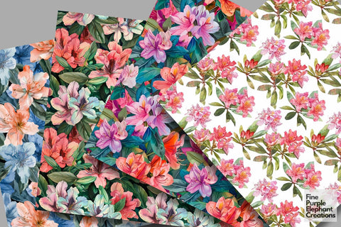 Watercolor Rhododendron Azalea Flowers Digital Paper Digital Pattern Fine Purple Elephant Creations 
