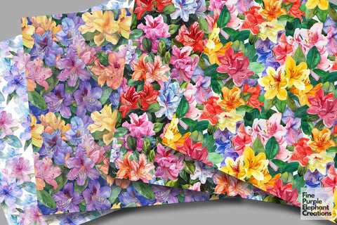Watercolor Rhododendron Azalea Flowers Digital Paper Digital Pattern Fine Purple Elephant Creations 