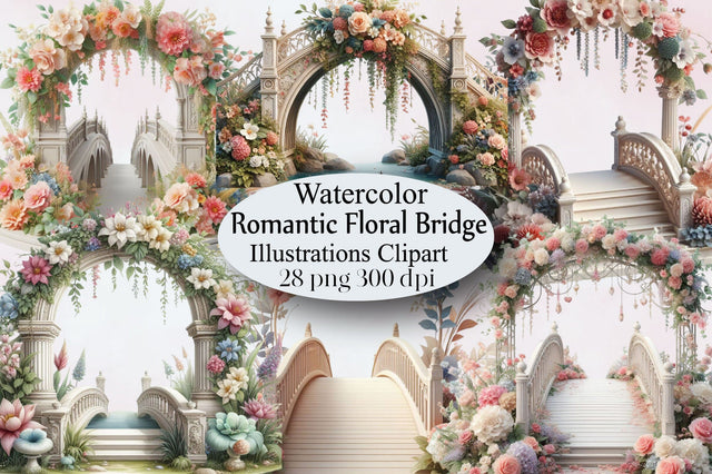 Watercolor Romantic Floral Bridge Clipart Bundle Sublimation SVGArt 