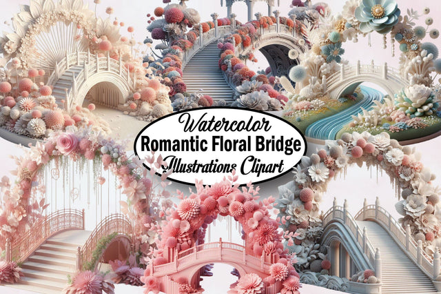 Watercolor Romantic Floral Bridge Clipart PNG Sublimation SVGArt 