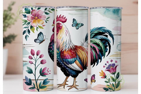 Watercolor Rooster 20oz Tumbler Wrap Sublimation PixelChick 