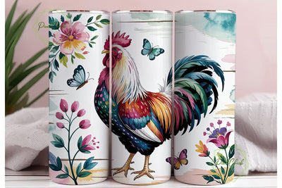 Watercolor Rooster 20oz Tumbler Wrap Sublimation PixelChick 
